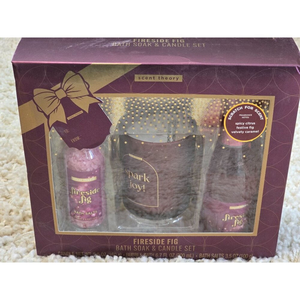 Scent Theory Fireside Fig Bath Soak & Candle Set Spa Gift Box Holiday